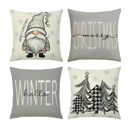 Set of 4 Christmas Pillow Covers with Hidden Zipper and Festive Woven Design