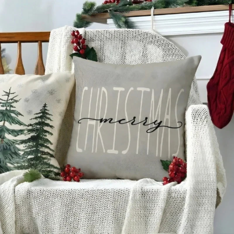 Set of 4 Christmas Pillow Covers with Hidden Zipper and Festive Woven Design