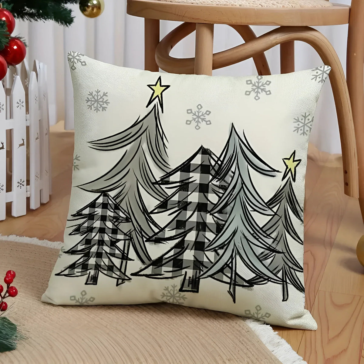 Set of 4 Christmas Pillow Covers with Hidden Zipper and Festive Woven Design