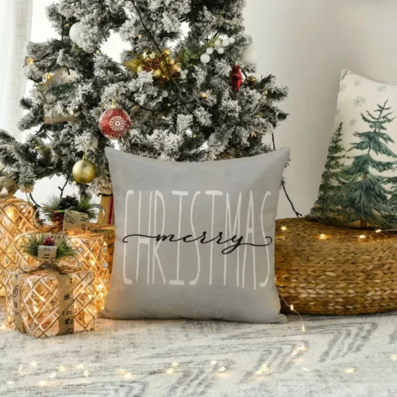 Set of 4 Christmas Pillow Covers with Hidden Zipper and Festive Woven Design