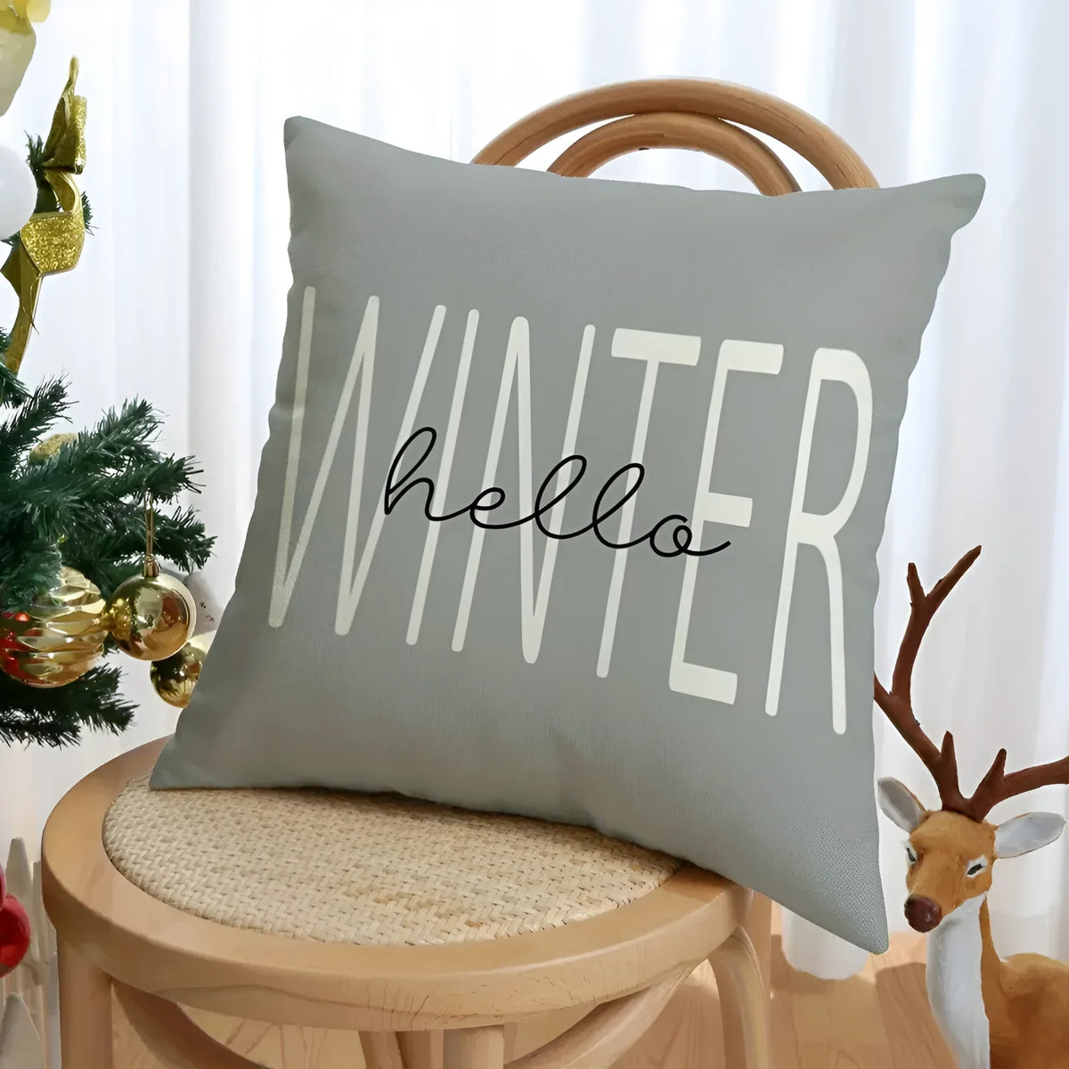 Set of 4 Christmas Pillow Covers with Hidden Zipper and Festive Woven Design