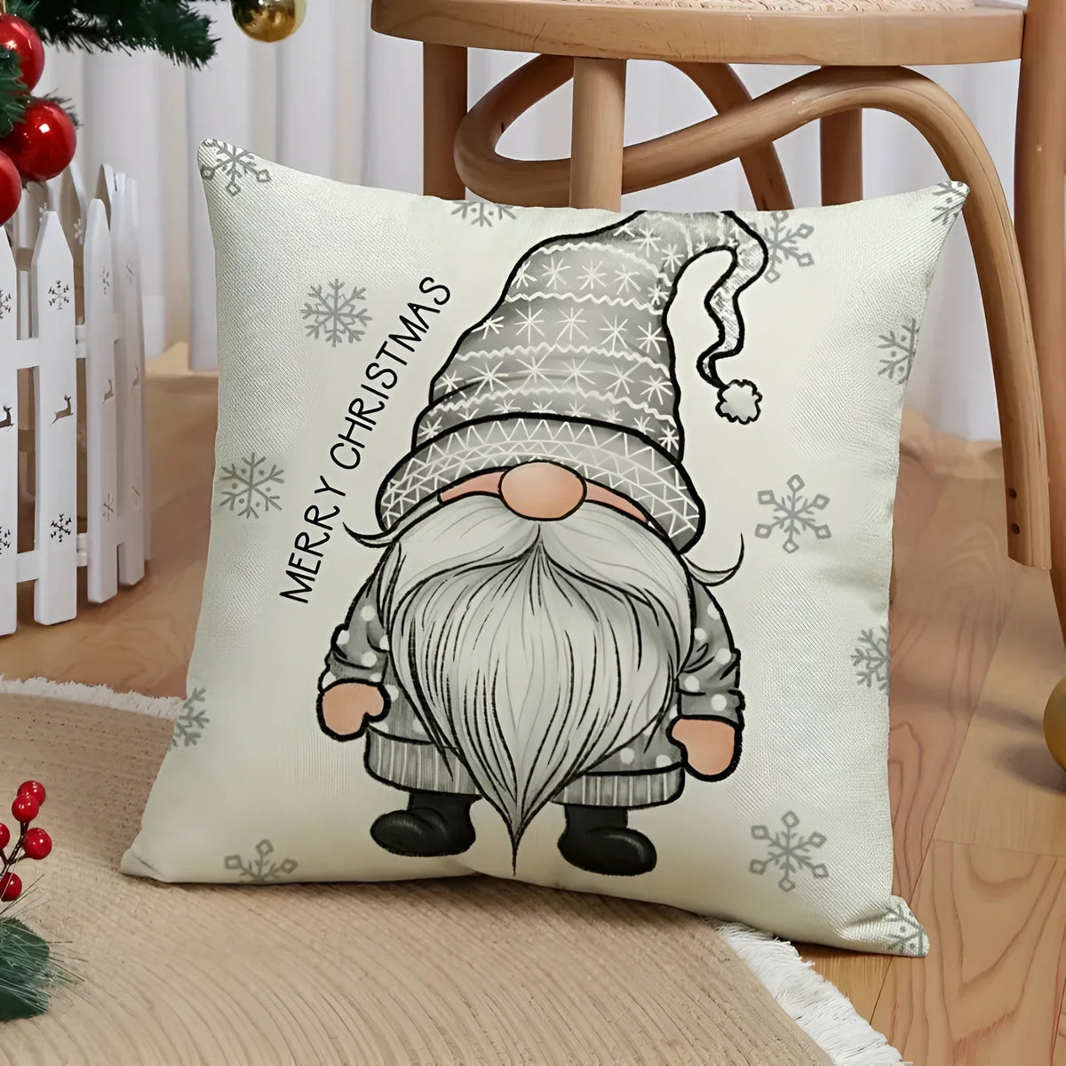 Set of 4 Christmas Pillow Covers with Hidden Zipper and Festive Woven Design