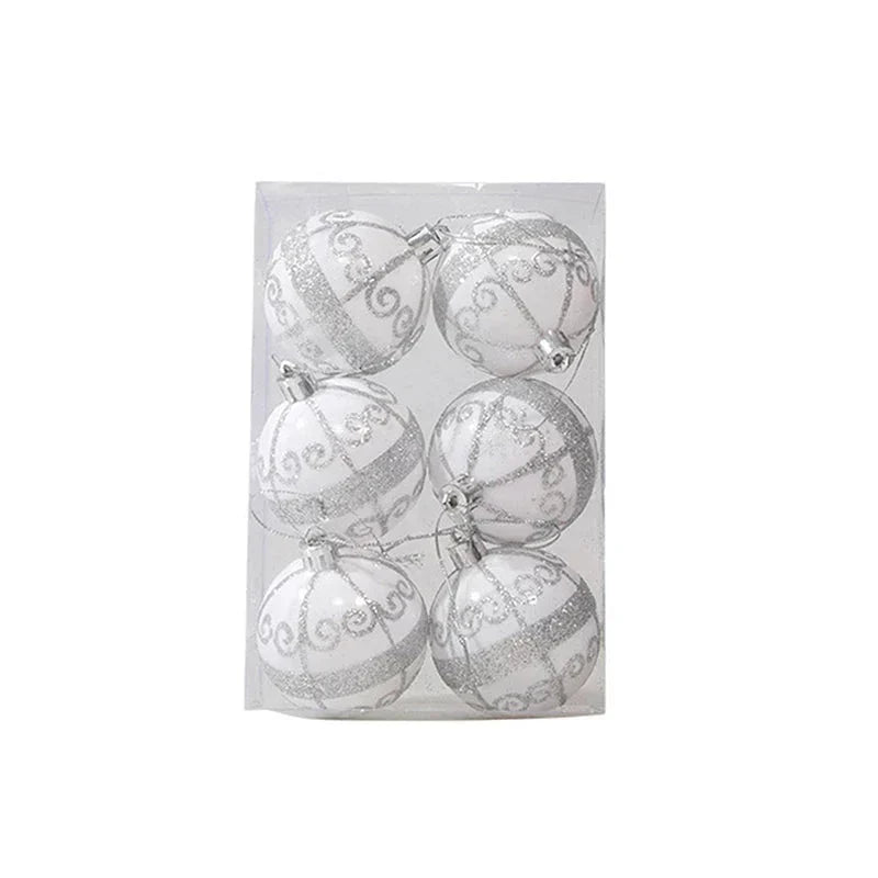 Set of 6 Christmas Tree Baubles with Decorative Patterns