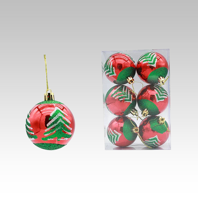 Set of 6 Christmas Tree Baubles with Decorative Patterns