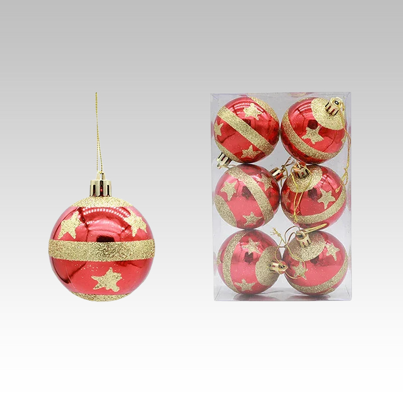 Set of 6 Christmas Tree Baubles with Decorative Patterns