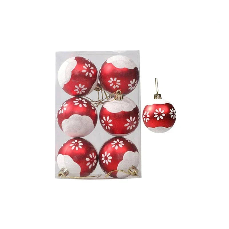 Set of 6 Christmas Tree Baubles with Decorative Patterns