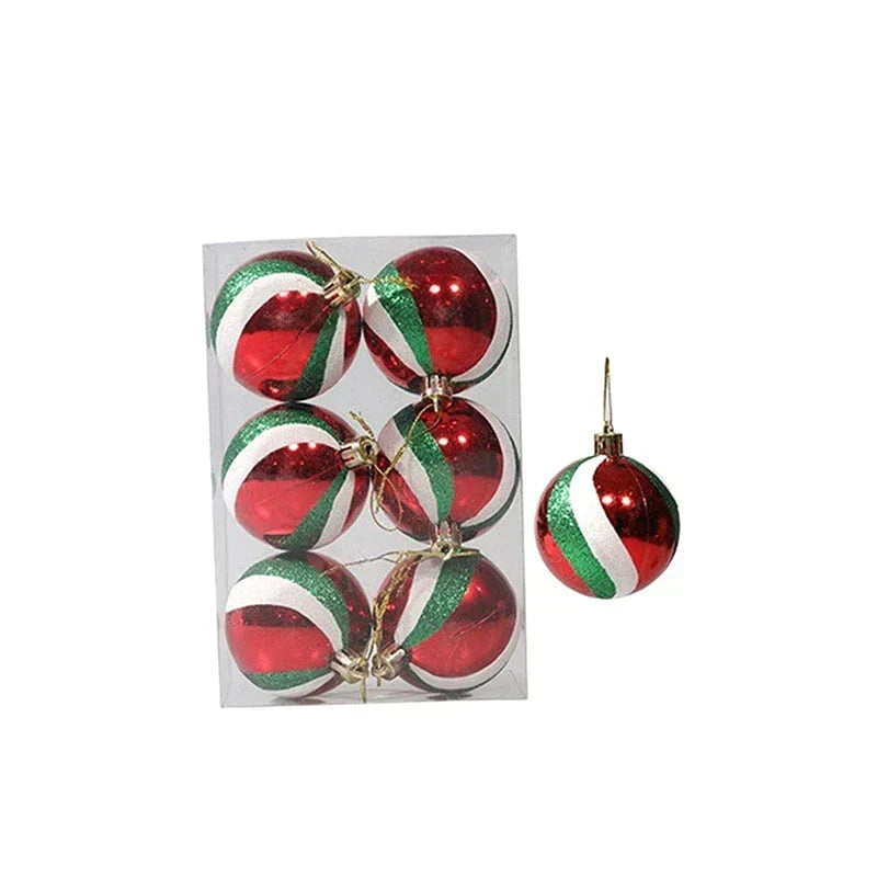 Set of 6 Christmas Tree Baubles with Decorative Patterns