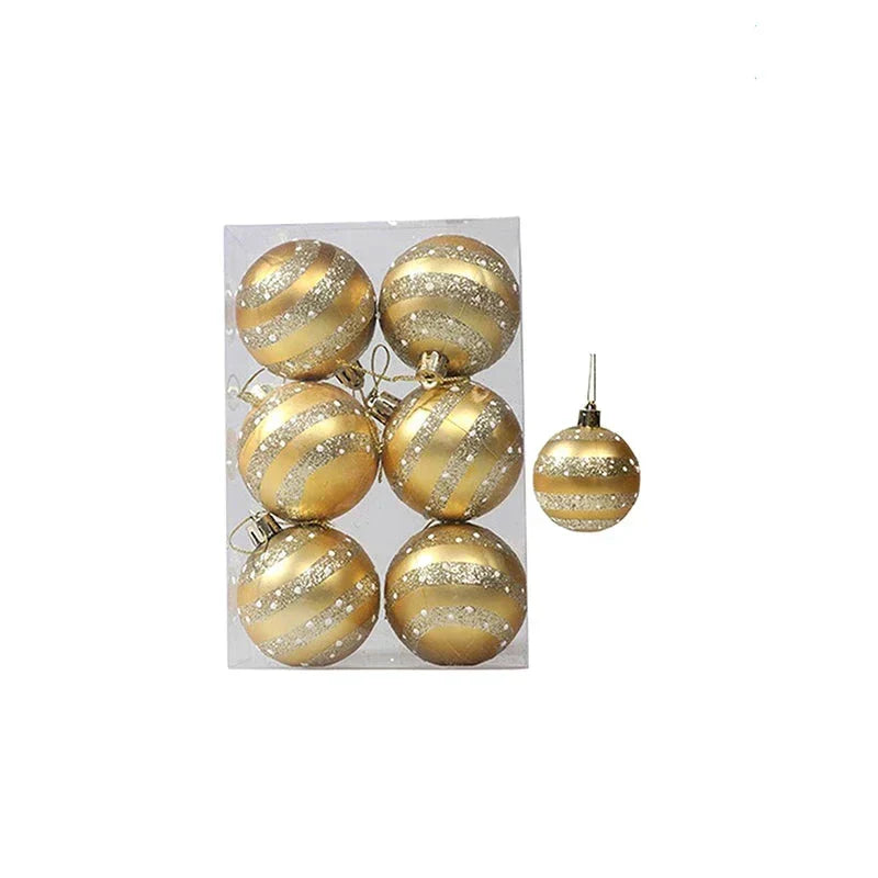 Set of 6 Christmas Tree Baubles with Decorative Patterns