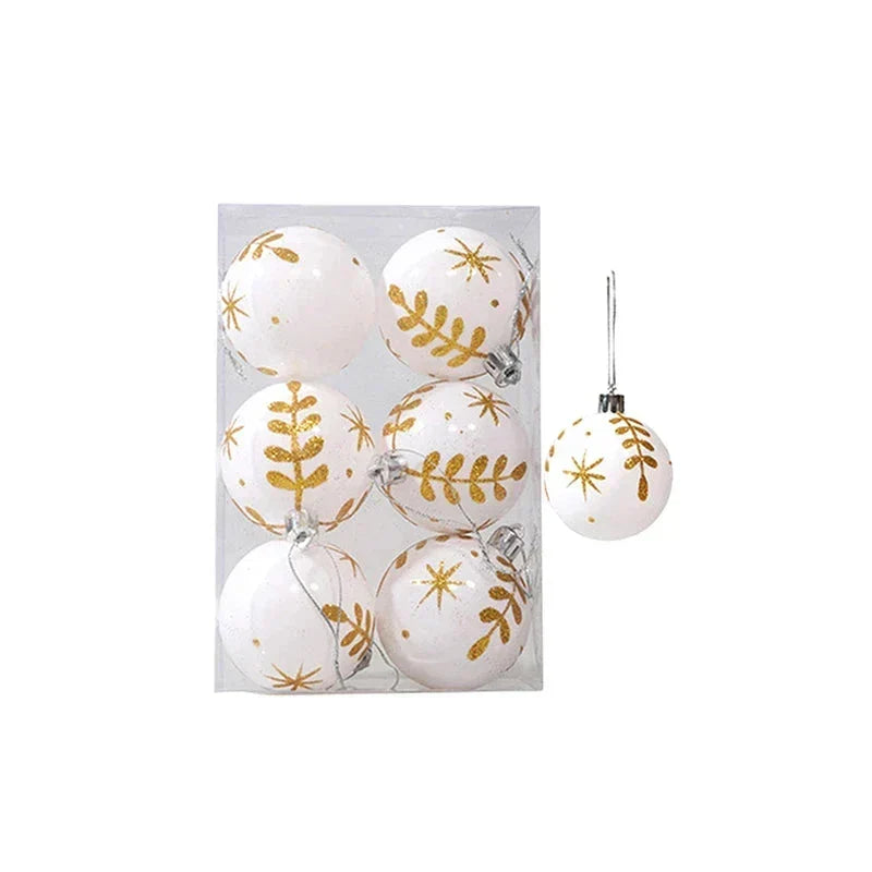 Set of 6 Christmas Tree Baubles with Decorative Patterns