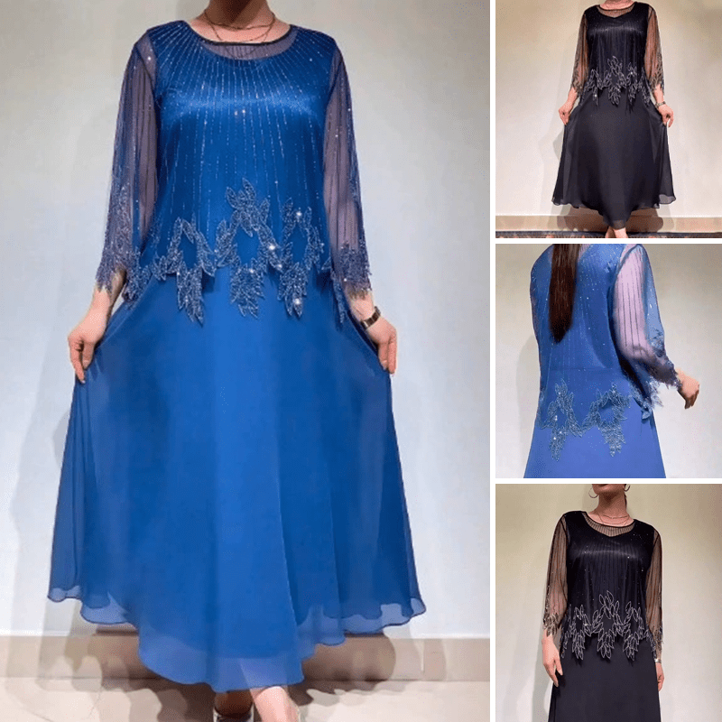 Shimmer Dress with Black Tulle Overlay - Formal Wedding Guest Cocktail Dress