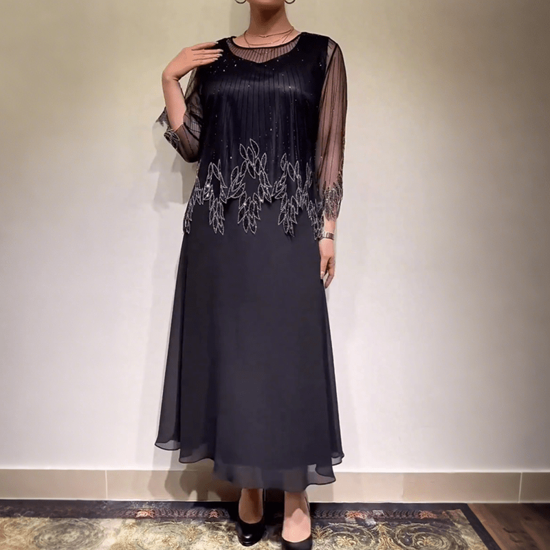 Shimmer Dress with Black Tulle Overlay - Formal Wedding Guest Cocktail Dress