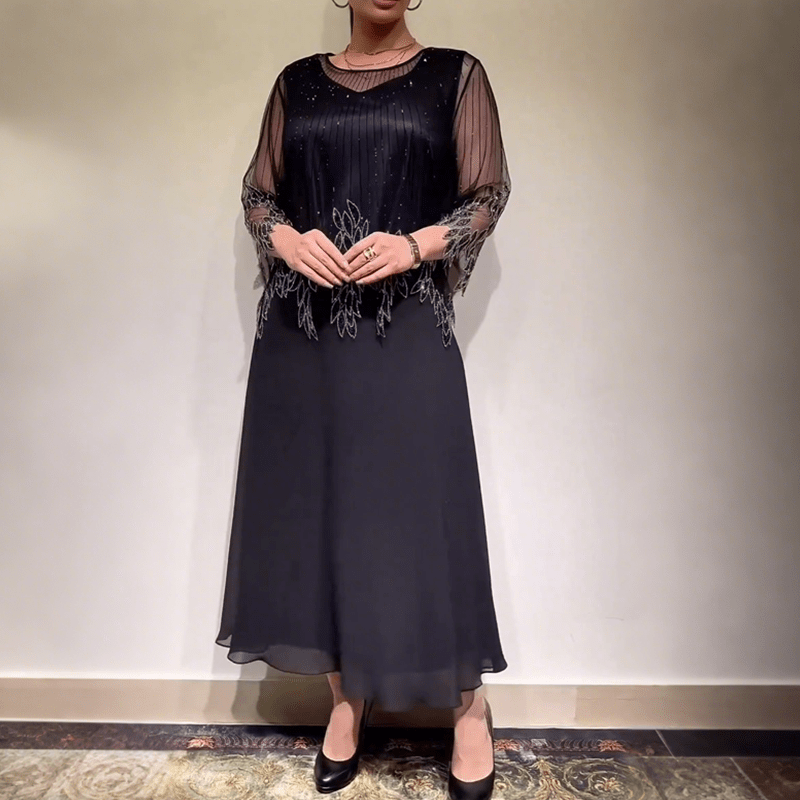 Shimmer Dress with Black Tulle Overlay - Formal Wedding Guest Cocktail Dress
