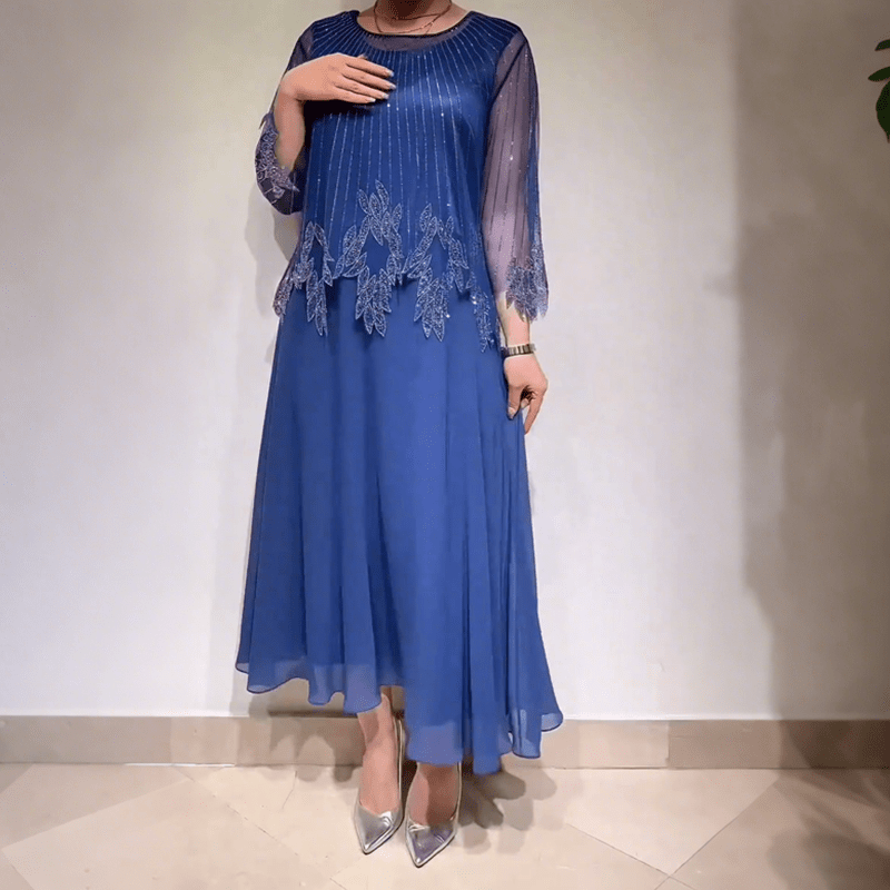 Shimmer Dress with Black Tulle Overlay - Formal Wedding Guest Cocktail Dress