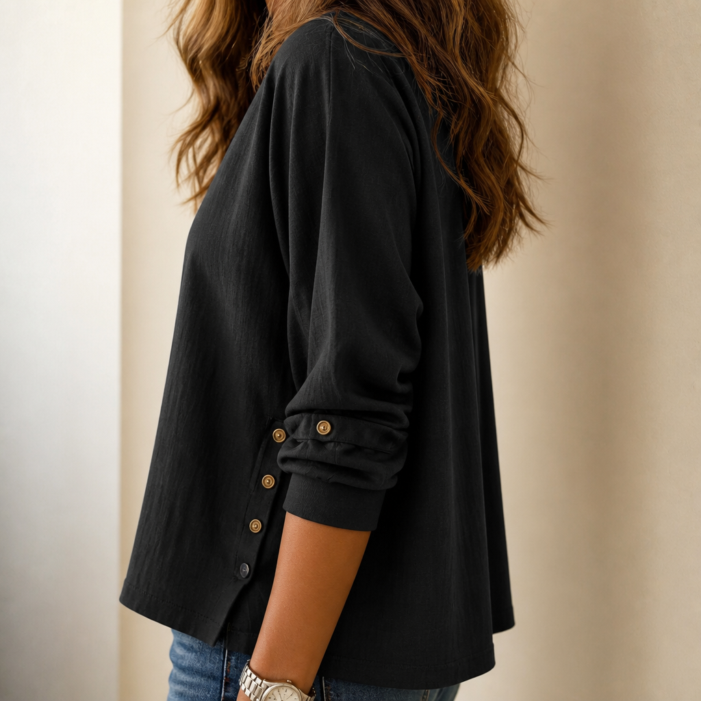 Side-Button Relaxed-Fit Linen Blend Top