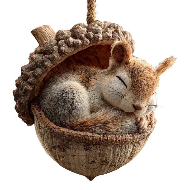 Sleeping Woodland Animal Acorn Resin LED Figurine Christmas Ornament