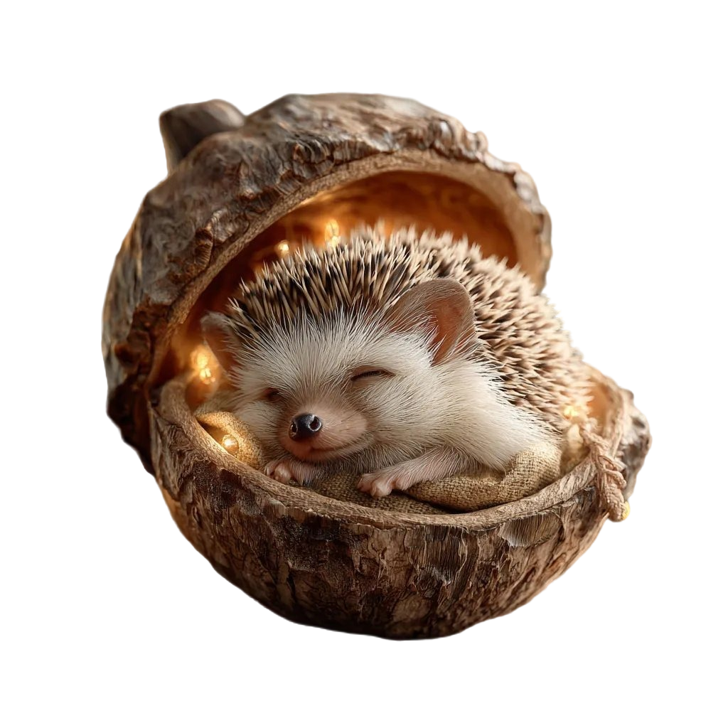 Sleeping Woodland Animal Acorn Resin LED Figurine Christmas Ornament
