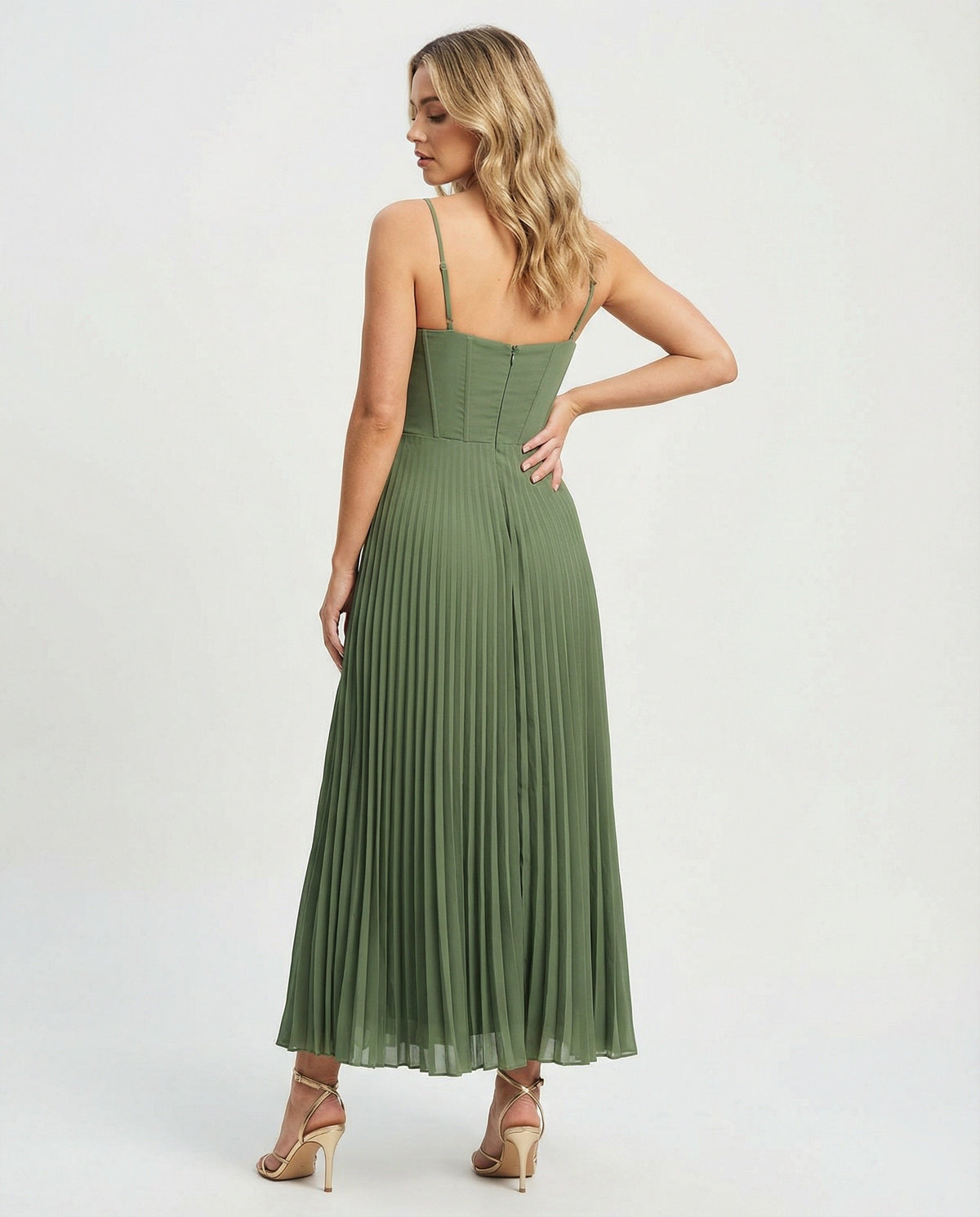 Sleeveless Midi Dress with Pleated Tulle Bustier