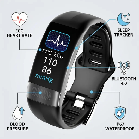 Smart Bracelet Blood Pressure Monitor with ECG, Heart Rate, Blood Oxygen & Sleep Tracker – FDA Approved