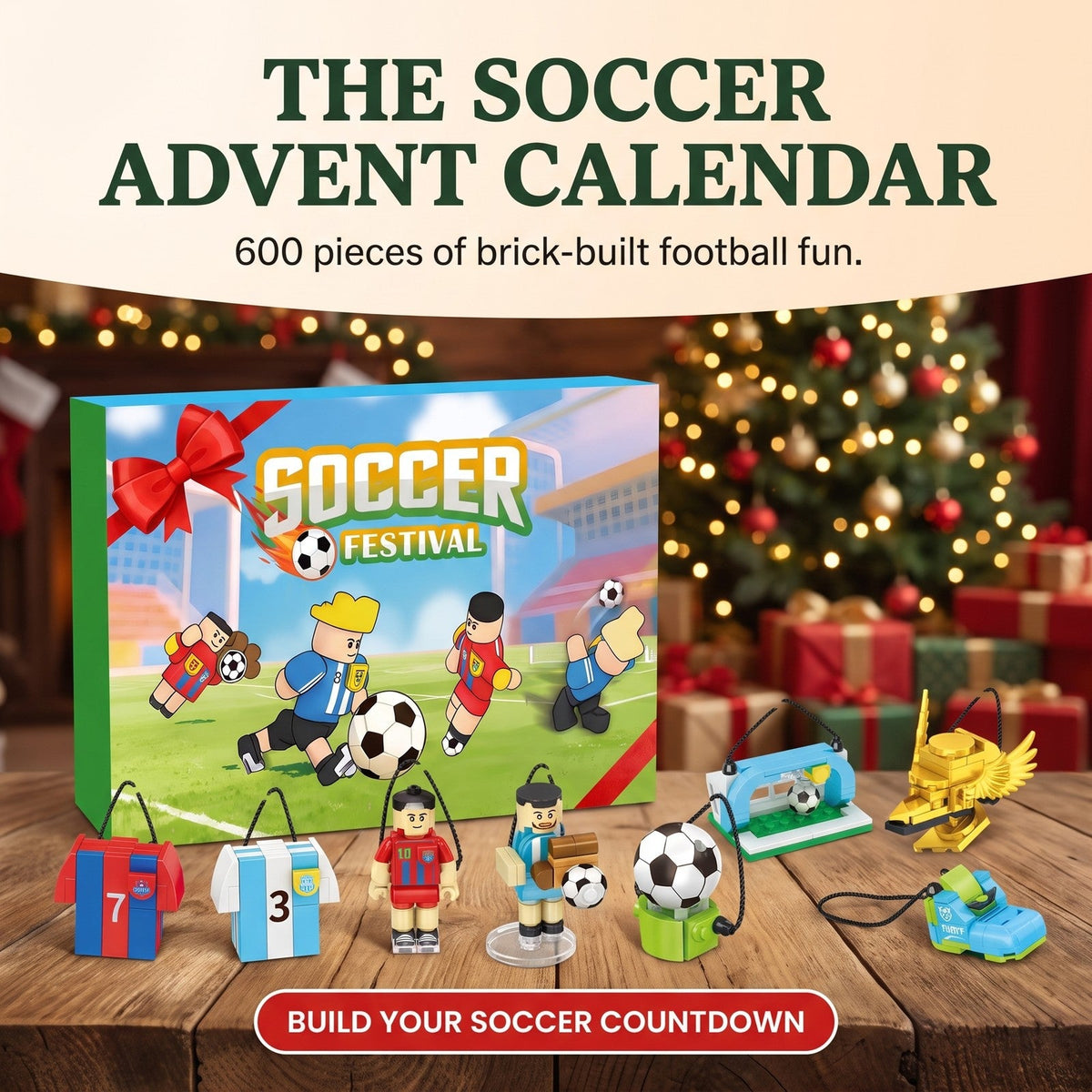 Soccer Advent Calendar, 600-Piece Brick Builds with Hanging Cords