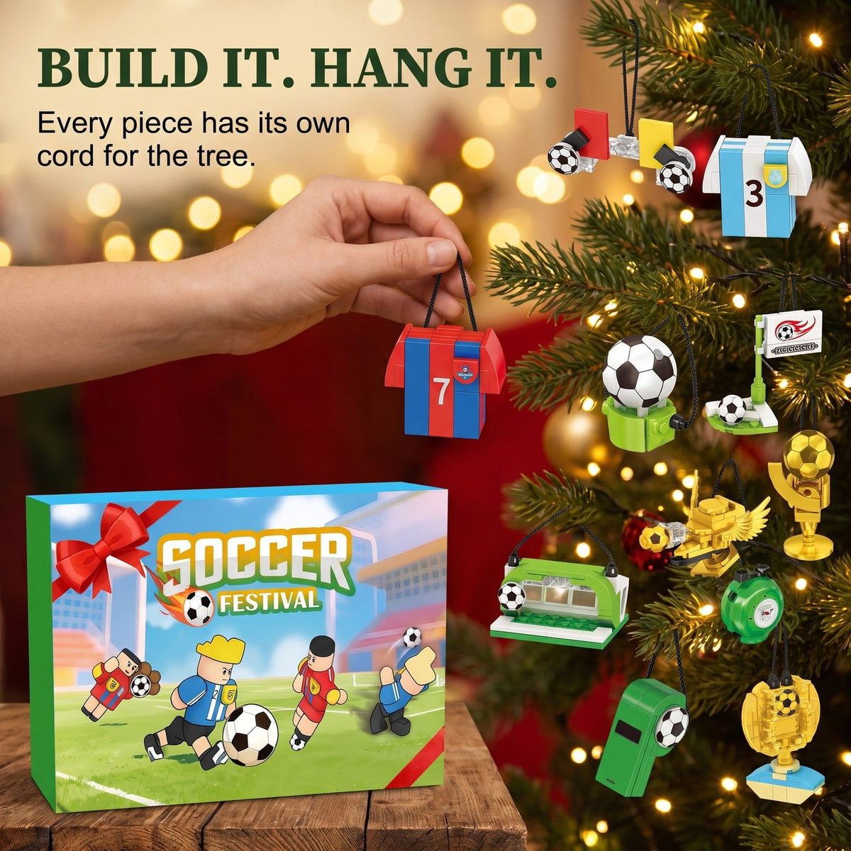 Soccer Advent Calendar, 600-Piece Brick Builds with Hanging Cords