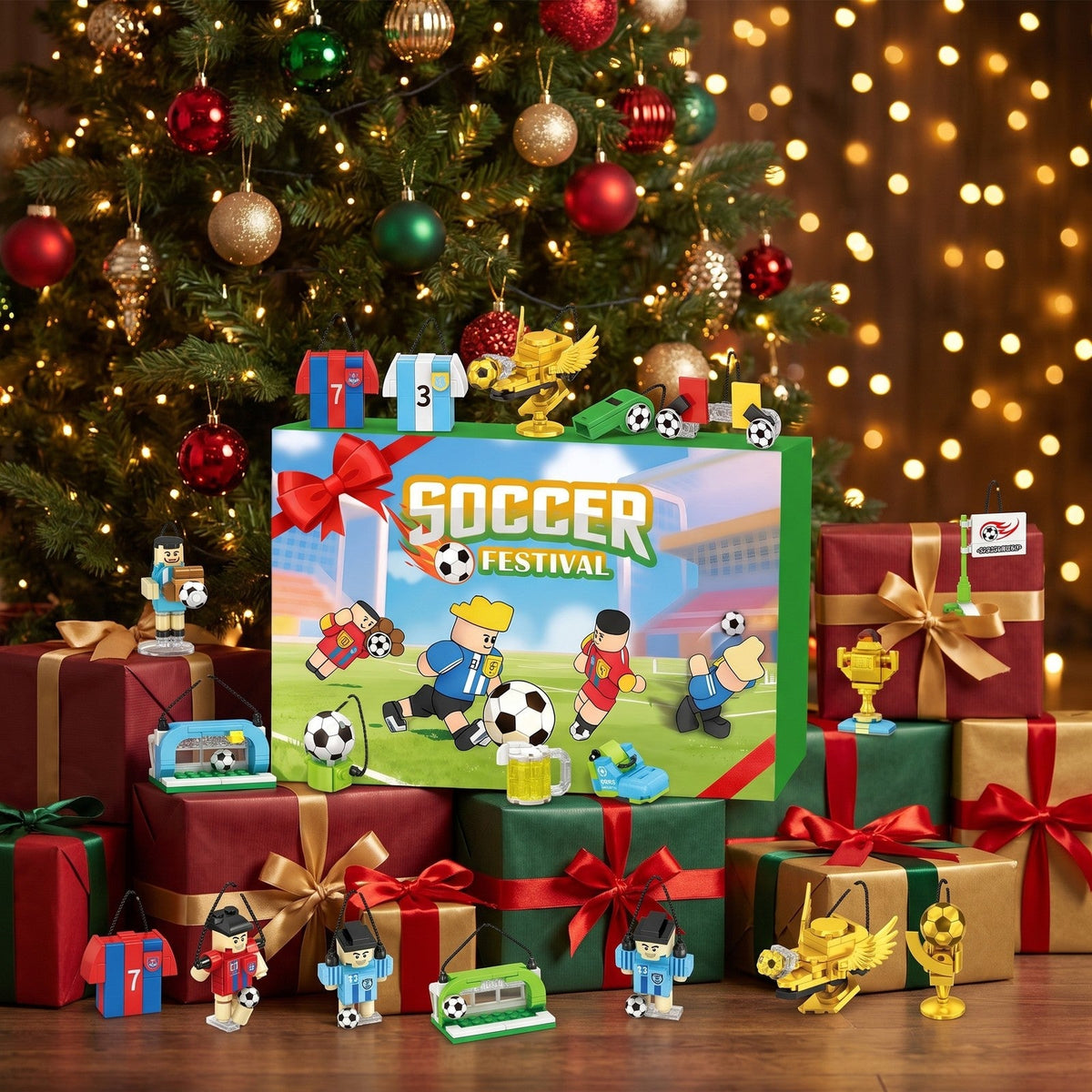 Soccer Advent Calendar, 600-Piece Brick Builds with Hanging Cords