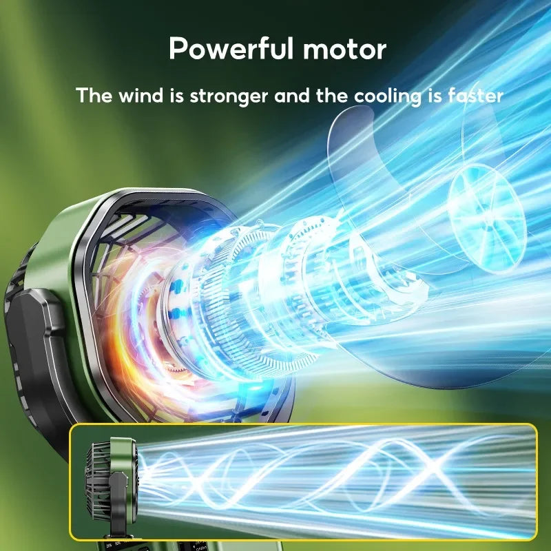 Solar Camping Fan with 6000 mAh Battery, LED Light and 4-Speed Settings