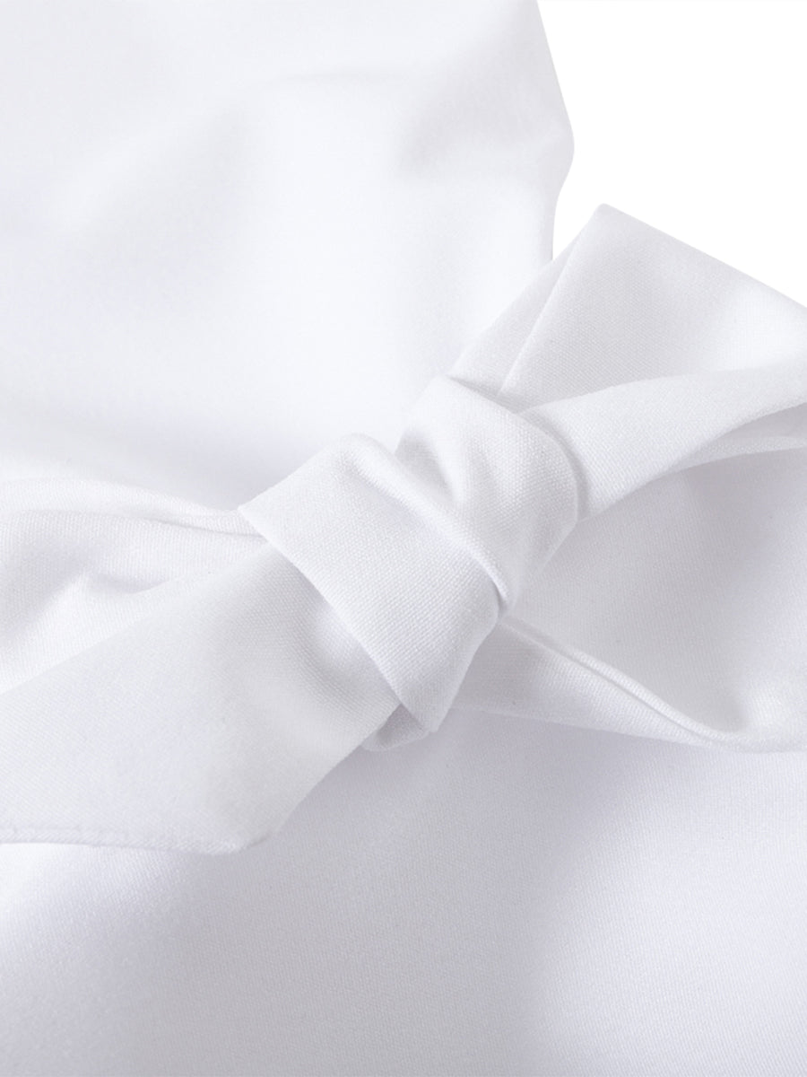 Solid Color Lapel Blouse with Bow-Embellished Flared Ruffle Sleeves