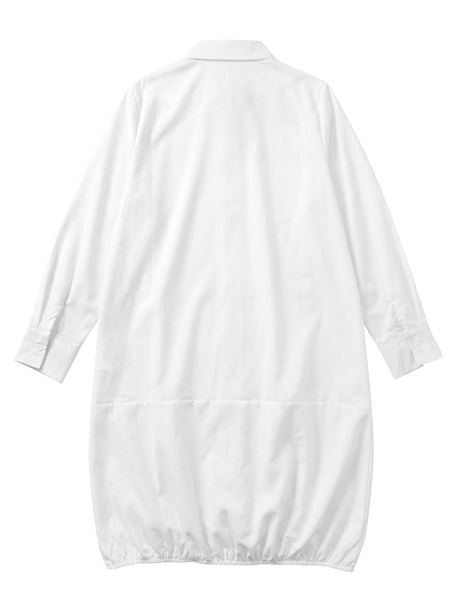 Solid Color Lapel Collar Long Sleeve Loose Midi Shirt Dress