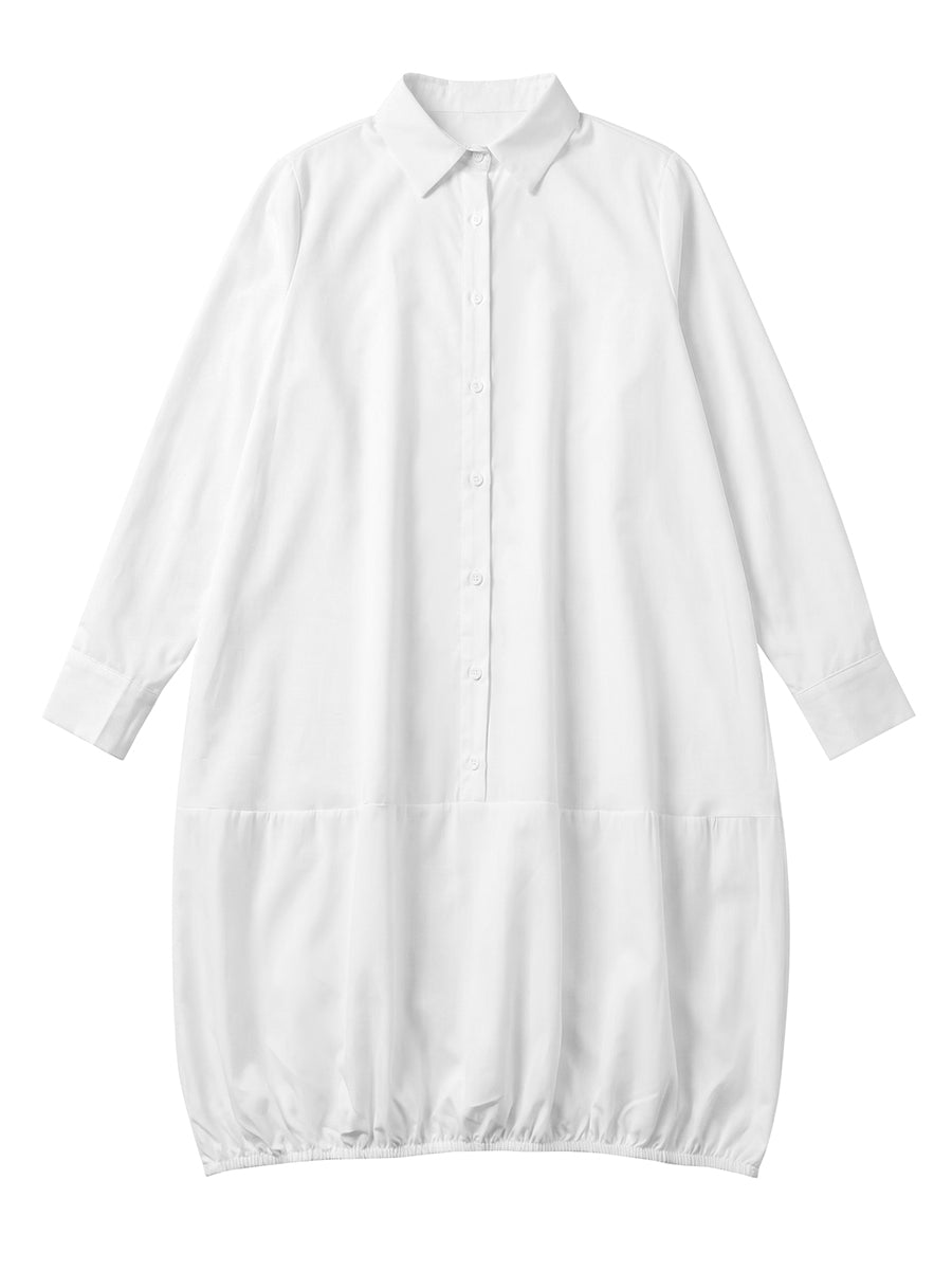Solid Color Lapel Collar Long Sleeve Loose Midi Shirt Dress