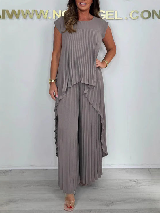 Sophisticated Short Sleeve Wide Leg Set