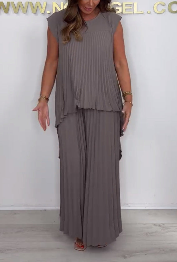 Sophisticated Short Sleeve Wide Leg Set