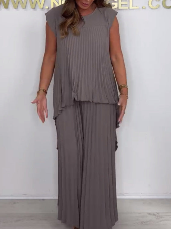 Sophisticated Short Sleeve Wide Leg Set