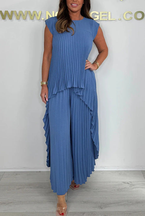 Sophisticated Short Sleeve Wide Leg Set