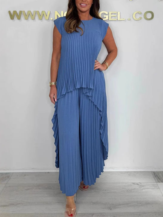 Sophisticated Short Sleeve Wide Leg Set