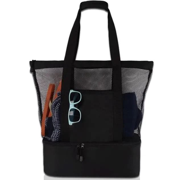 Spacious Waterproof Tote Bag with Stable Base and Open Mesh Design