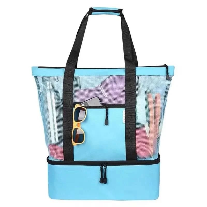 Spacious Waterproof Tote Bag with Stable Base and Open Mesh Design
