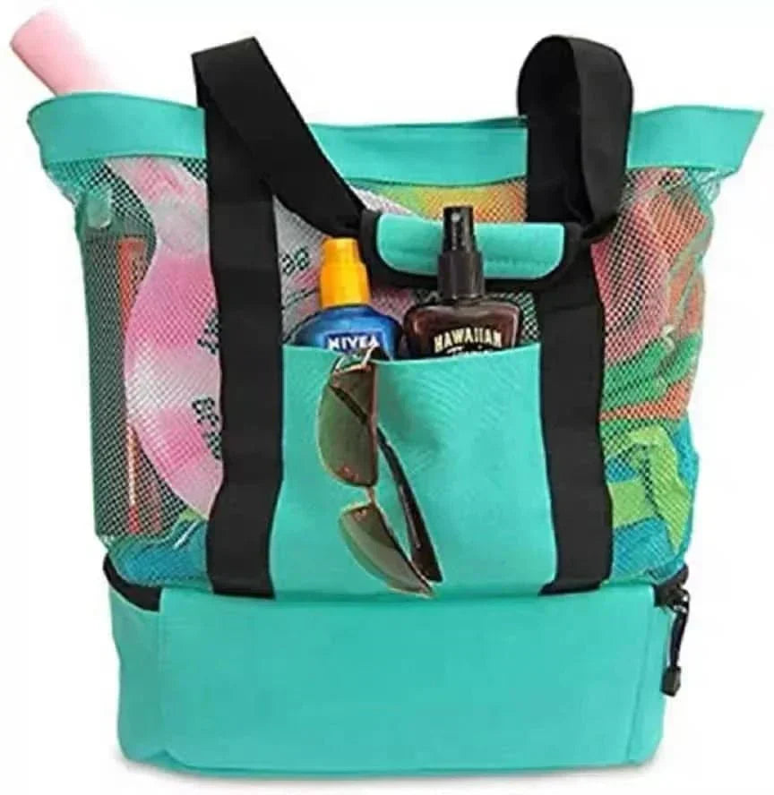 Spacious Waterproof Tote Bag with Stable Base and Open Mesh Design