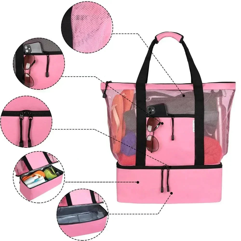 Spacious Waterproof Tote Bag with Stable Base and Open Mesh Design