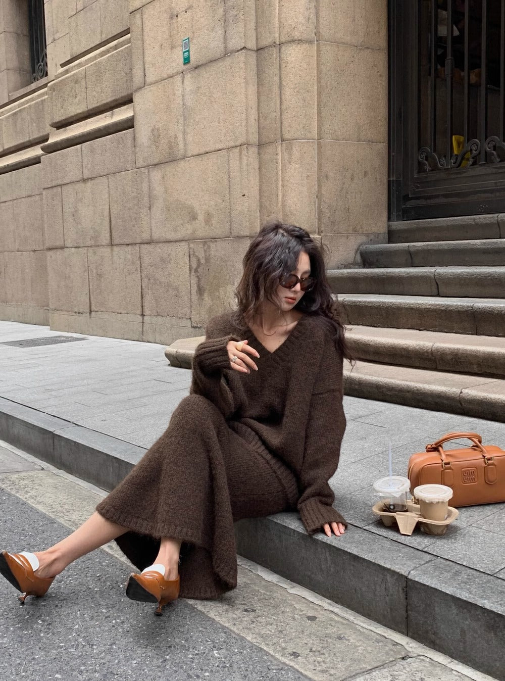 Image of Stephanie | Women's V-Neck Knit Sweater Set