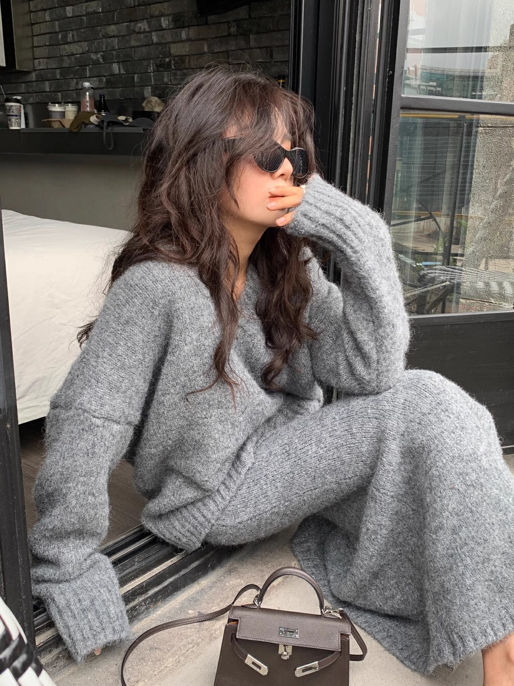 Image of Stephanie | Women's V-Neck Knit Sweater Set
