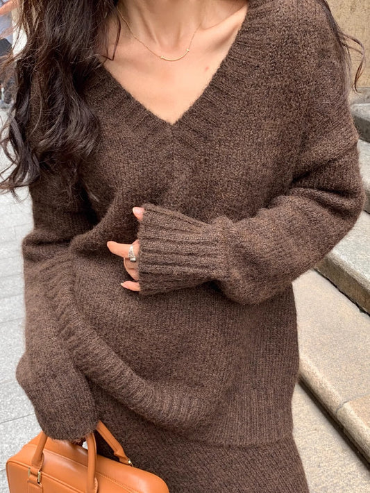 Image of Stephanie | Women's V-Neck Knit Sweater Set