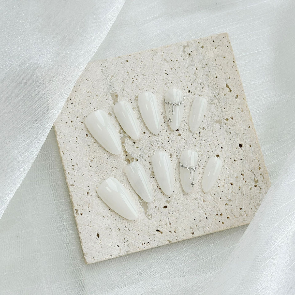 Stiletto Press-On Nails with Decorative Crystal Accents