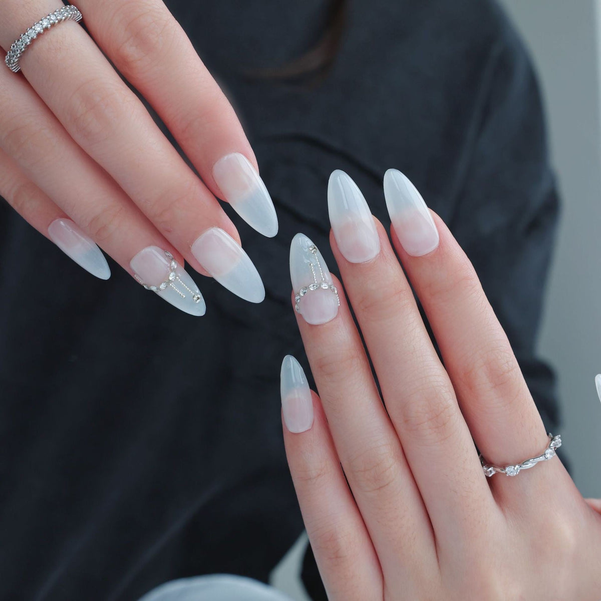 Stiletto Press-On Nails with Decorative Crystal Accents
