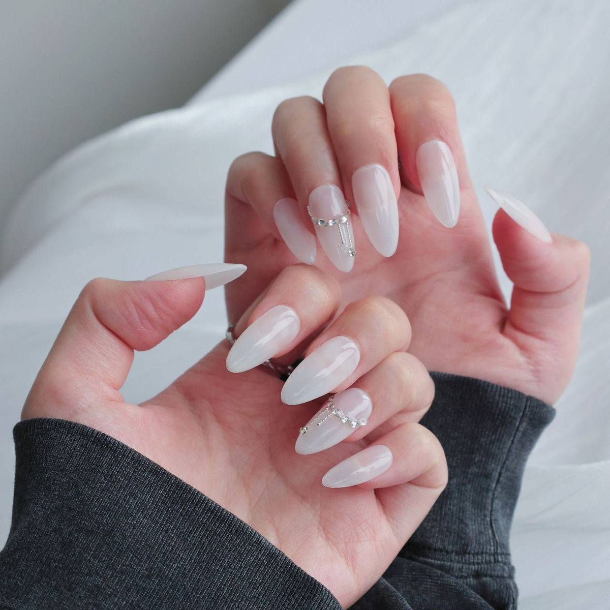 Stiletto Press-On Nails with Decorative Crystal Accents