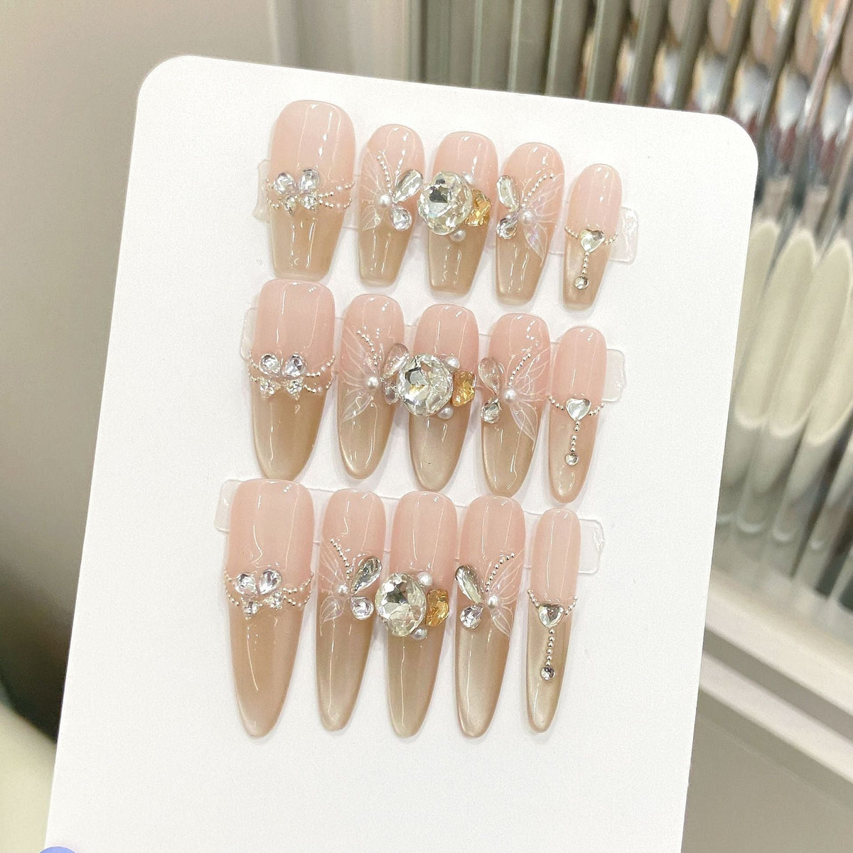 Stiletto Press-On Nails with Glittering Gem Accents
