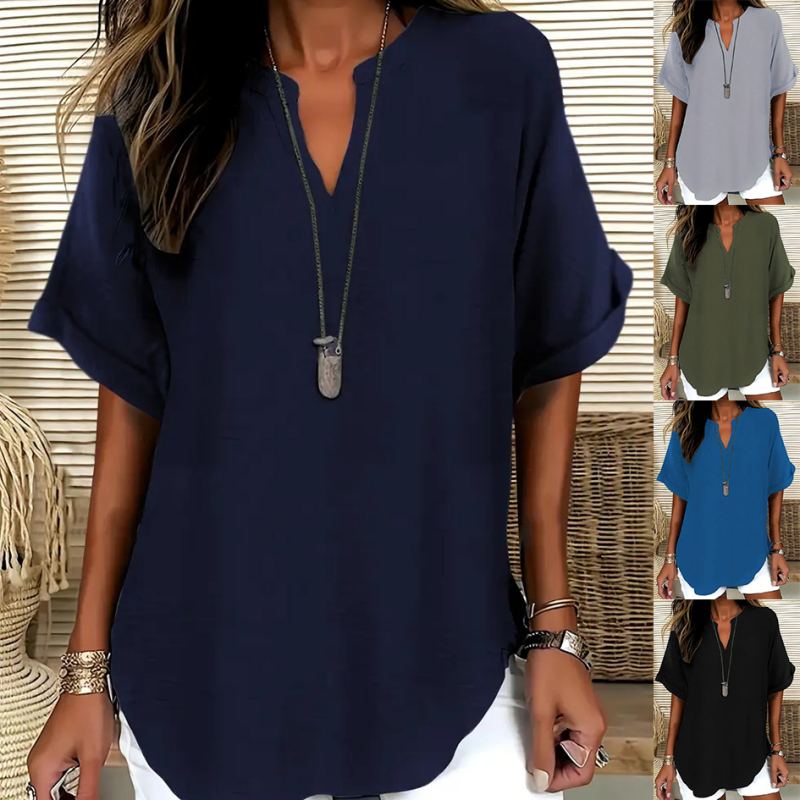 Stylish Mid Sleeve V-Neck Blouse