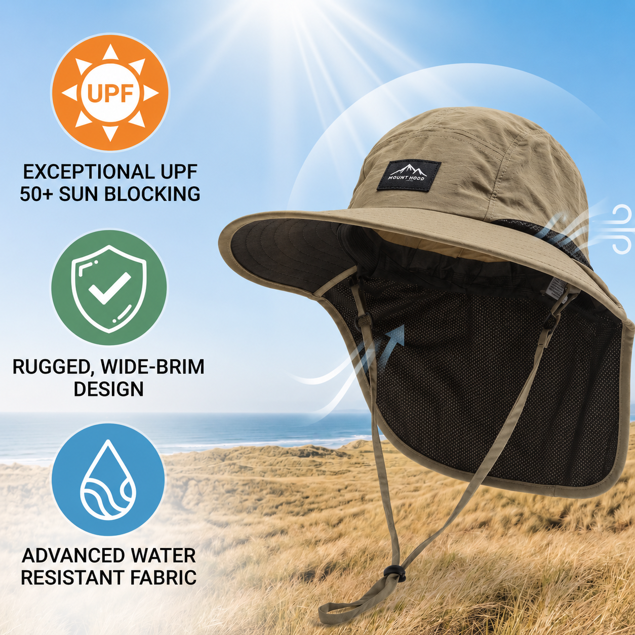 Sun Protection Hat with Neck Flap | UPF 50