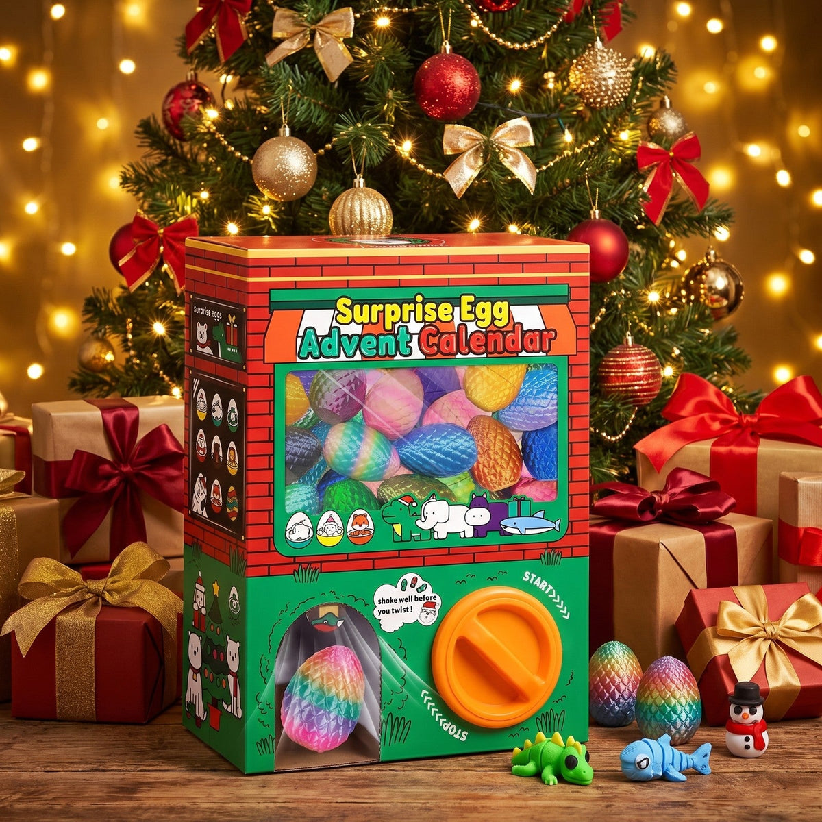 Surprise Egg Advent Calendar, 24 Eggs with 3D Printed Flexi Figures