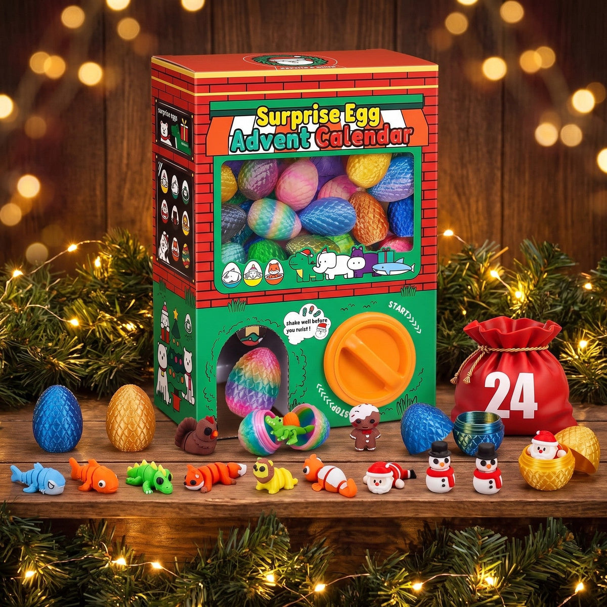 Surprise Egg Advent Calendar, 24 Eggs with 3D Printed Flexi Figures