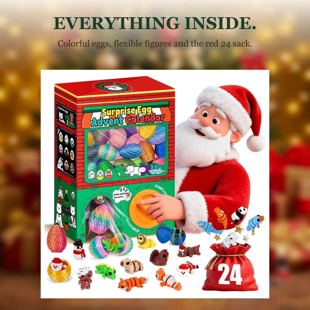 Surprise Egg Advent Calendar, 24 Eggs with 3D Printed Flexi Figures